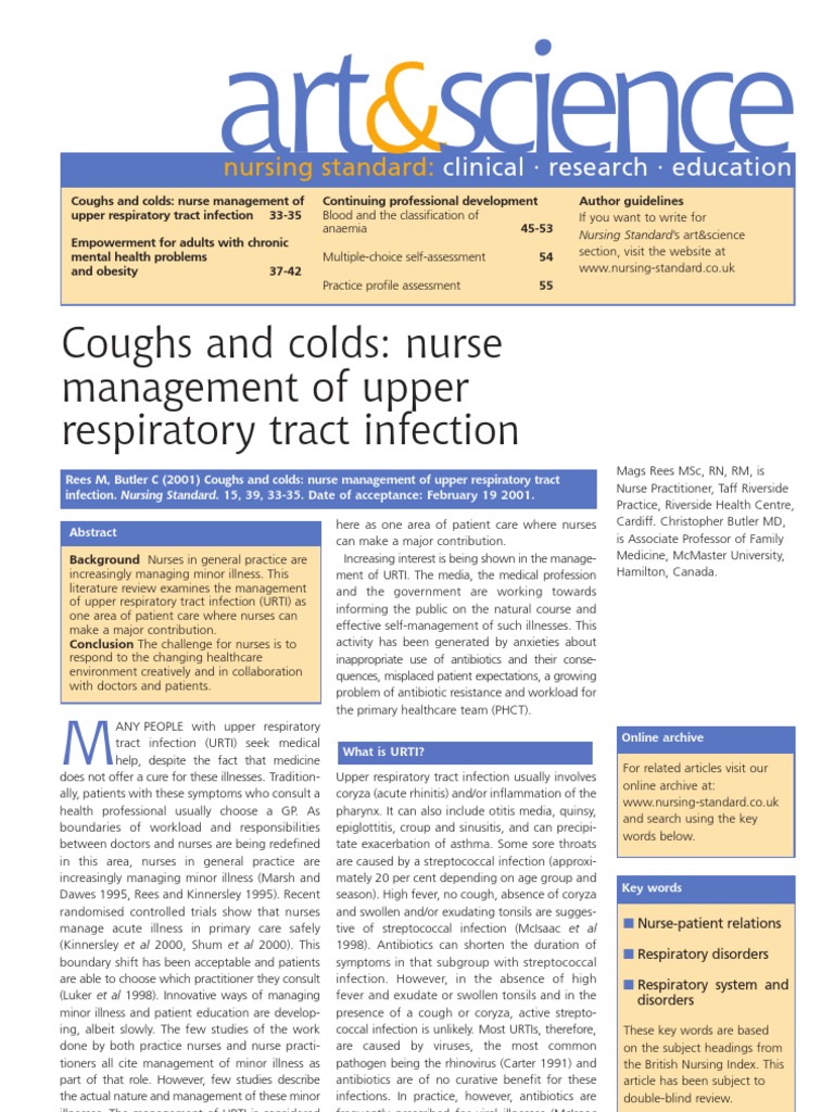 Coughs and Colds Nurse Management of Upper Respiratory Tract Infection