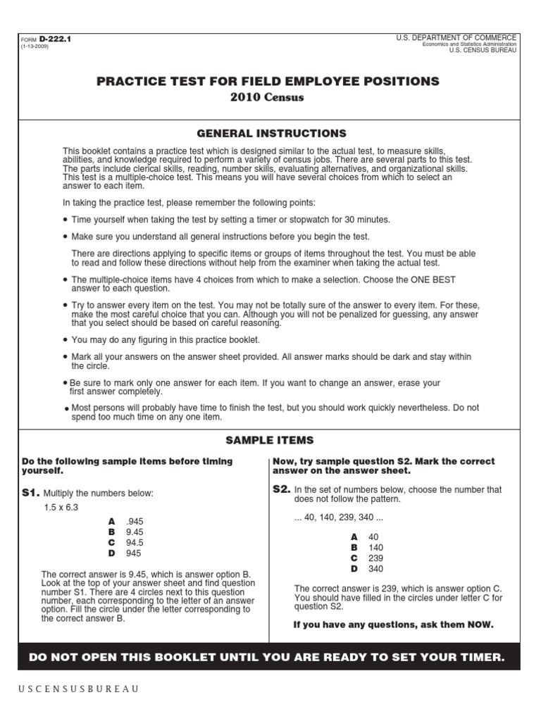 Census Practice Test | PDF | Multiple Choice | Test (Assessment)