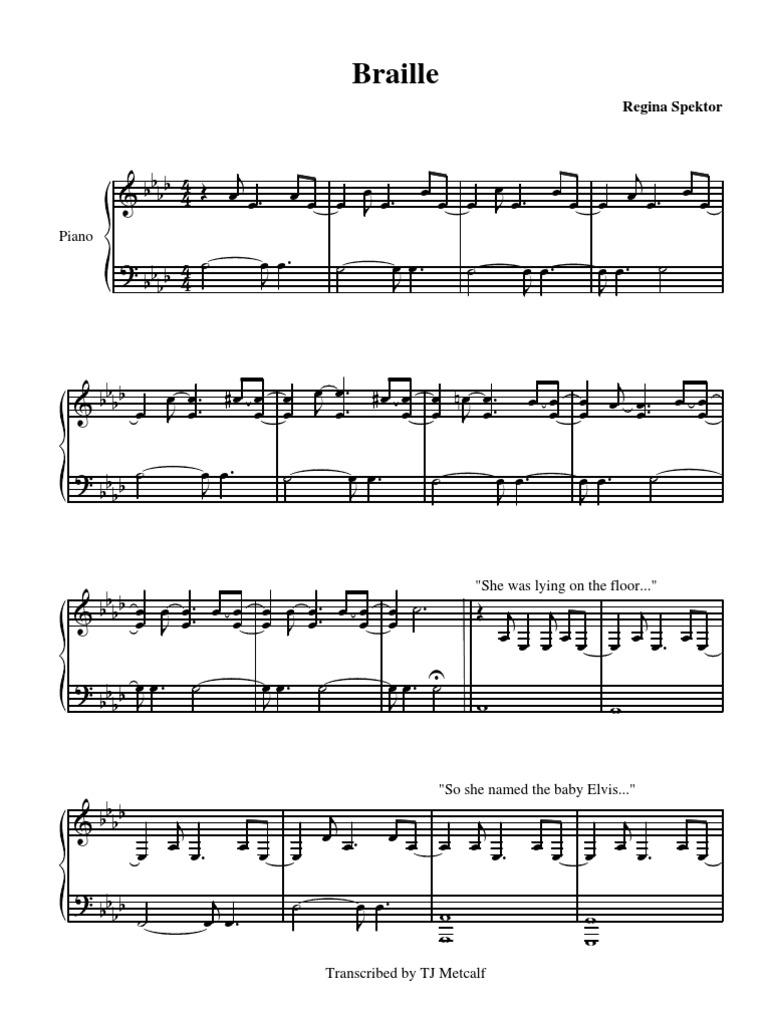 Regina Spektor Braille Sheet Music Loisirs