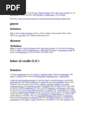 Drawee Negotiable Instrument Letter Of Credit
