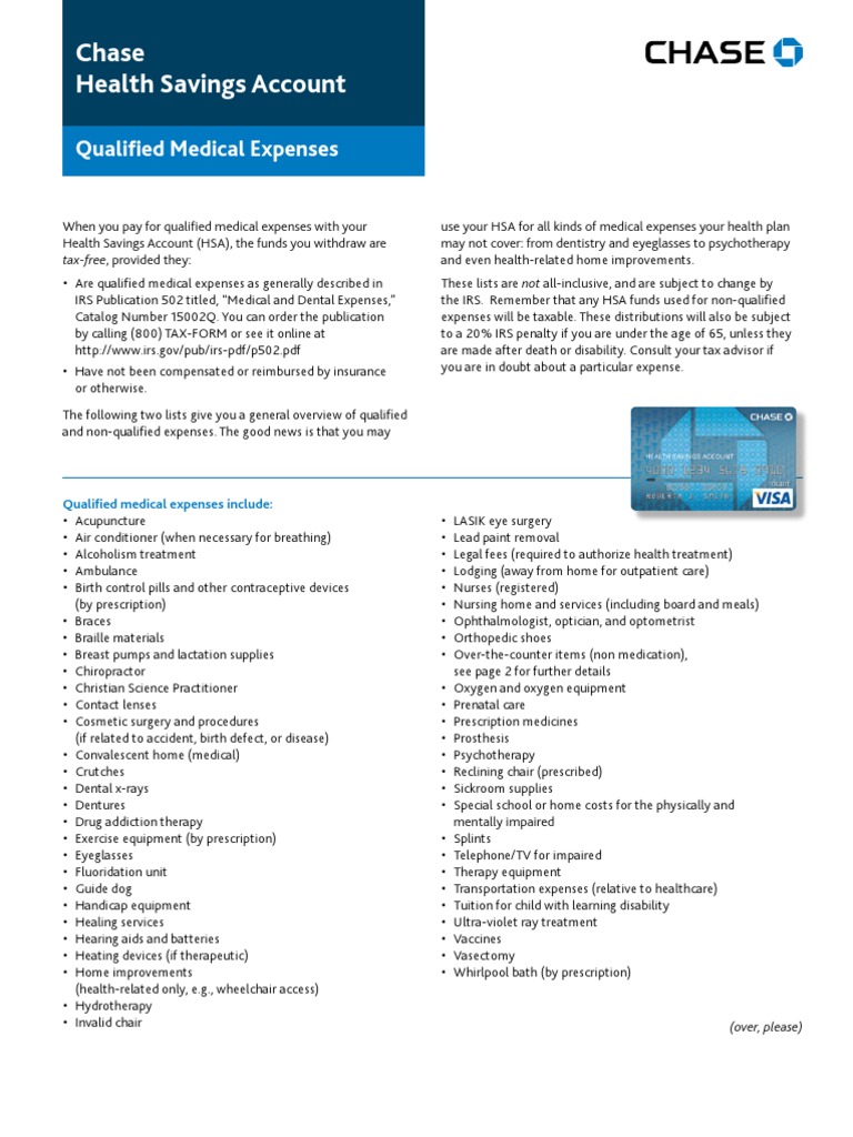 Chase Health Savings Account Qualified Medical Expenses PDF Over
