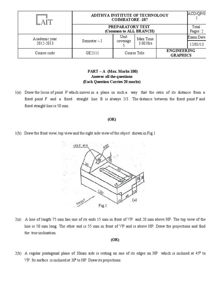 Engineering Graphics Exam Questions | PDF | Geometric Shapes | Geometry