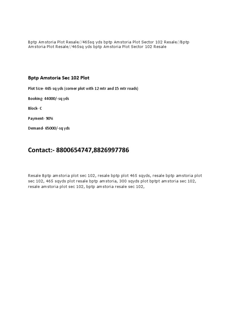 BPTP Amstoria Plot Resale in Sector 102 | PDF | Home & Garden