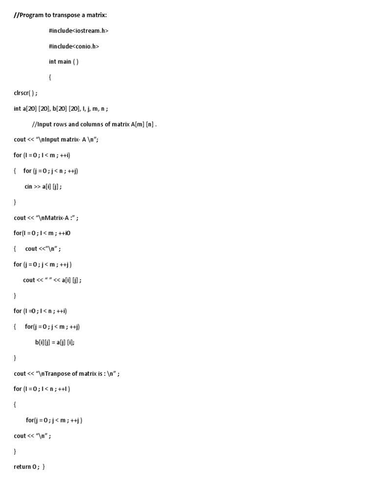 C Program for Matrix Transposition | PDF | Computers