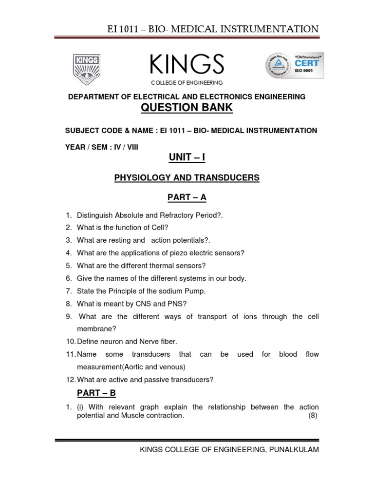 Kings: Question Bank | PDF | Action Potential | Medical Imaging