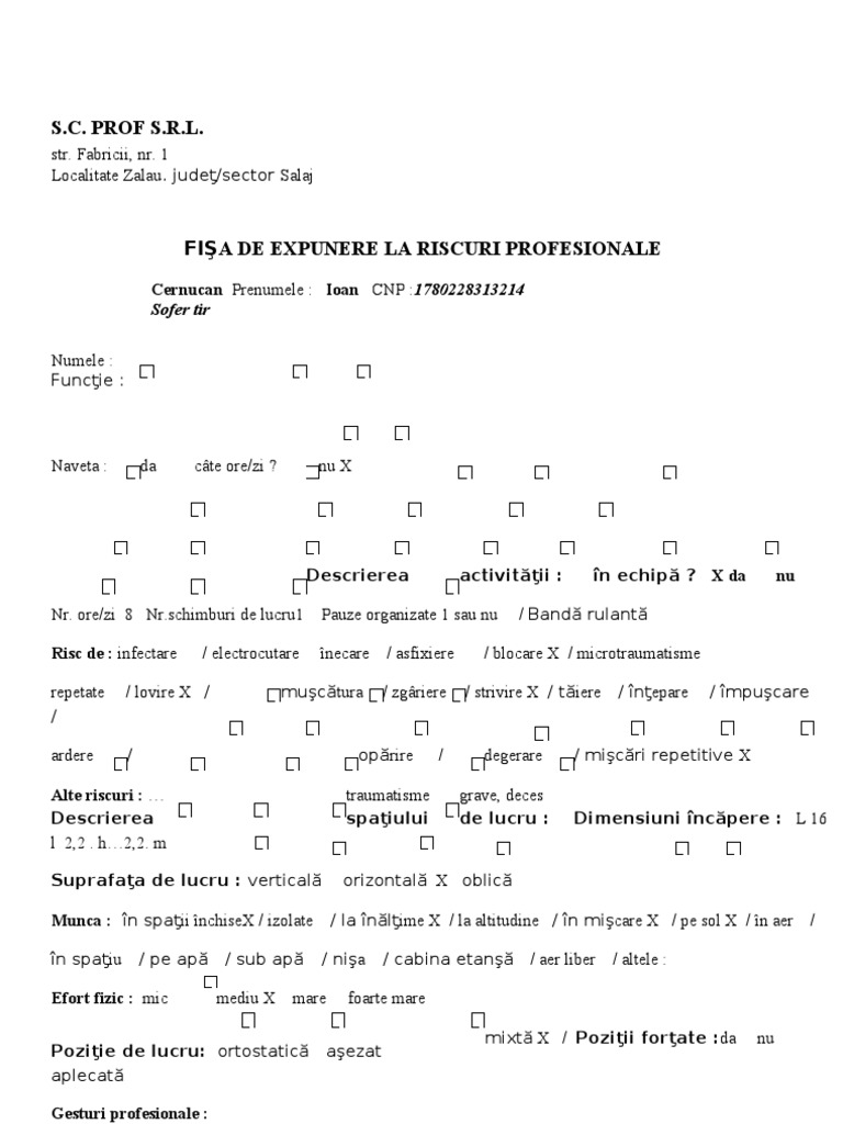 Fisa de Expunere La Riscuri Profesionale | PDF