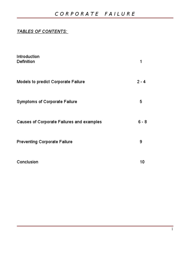Understanding Corporate Failure: Causes & Models | PDF | Board Of ...