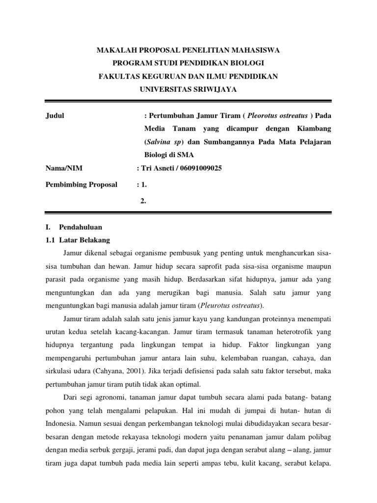 Makalah Proposal Penelitian Jamur Pdf
