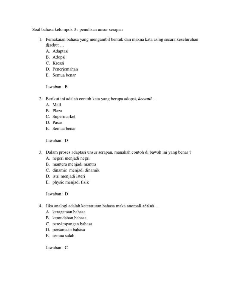 Soal Unsur Serapan