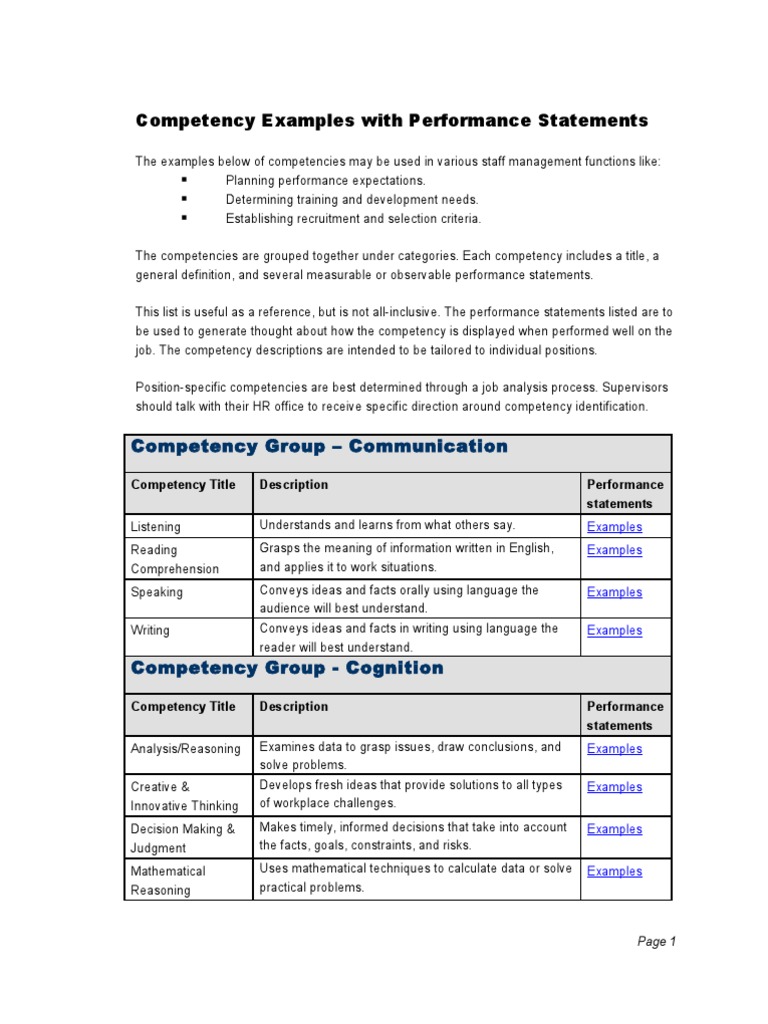 Competency Examples | PDF | Competence (Human Resources) | Goal