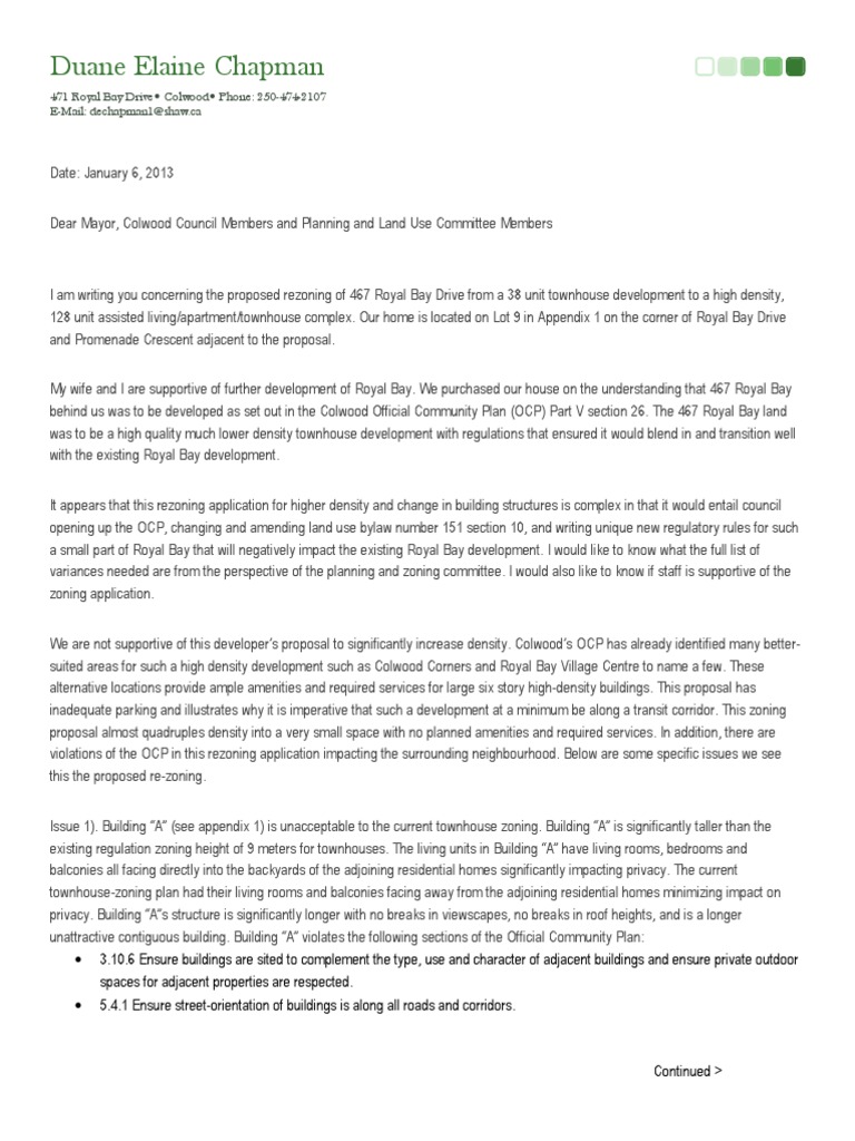 Chapman Letter Zoning Building