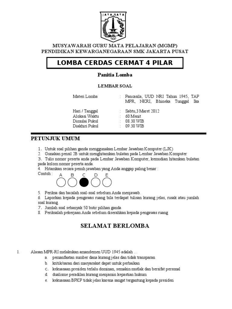 Contoh Soal Cerdas Cermat Tingkat Mts - Soal Kelasmu