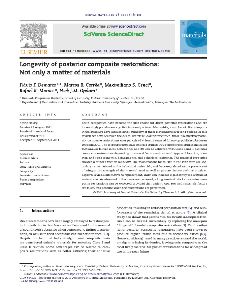 Longevity of Posterior Composite Restoration | PDF | Dental Composite ...