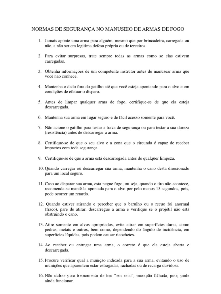 Normas de Segurança No Manuseio de Armas de Fogo | PDF | Armas de fogo |  Munição, image size:768x1024