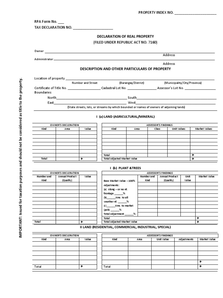Land Title Declaration Form | Taxes | Property