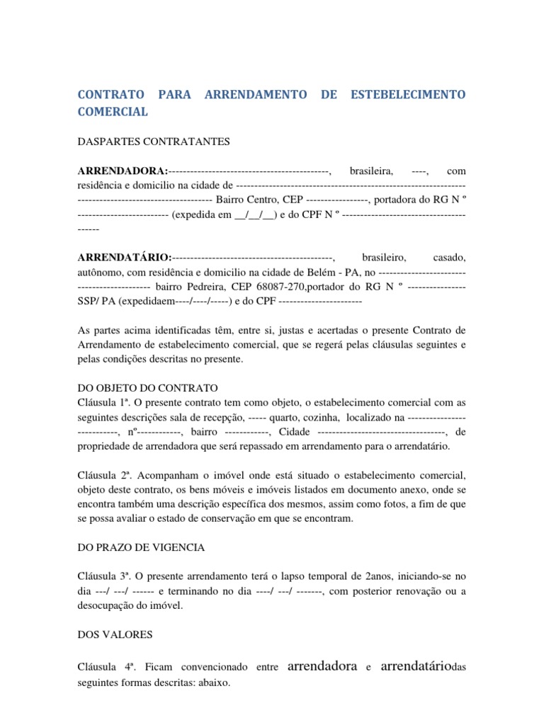 Contrato de Arrendamento Para Hotel e Pousada | Leasing | Lei das