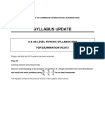 Syllabus Update: A & As Level Physics Syllabus 9702 For Examination in 2013