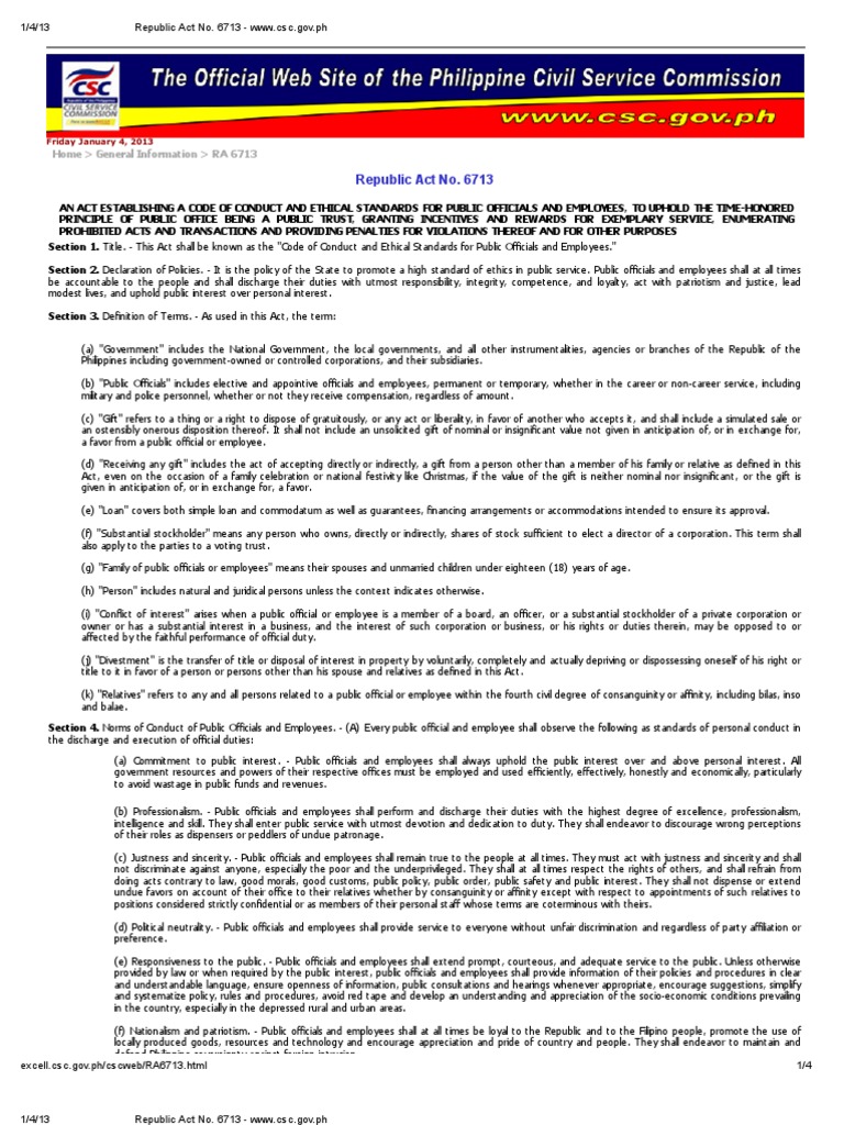 RA 6713 United States Congress United States Government