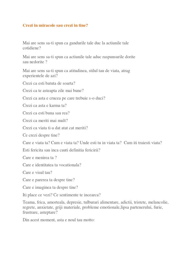 Crezi in Miracole Sau Crezi in Tine Andreea Papp | PDF