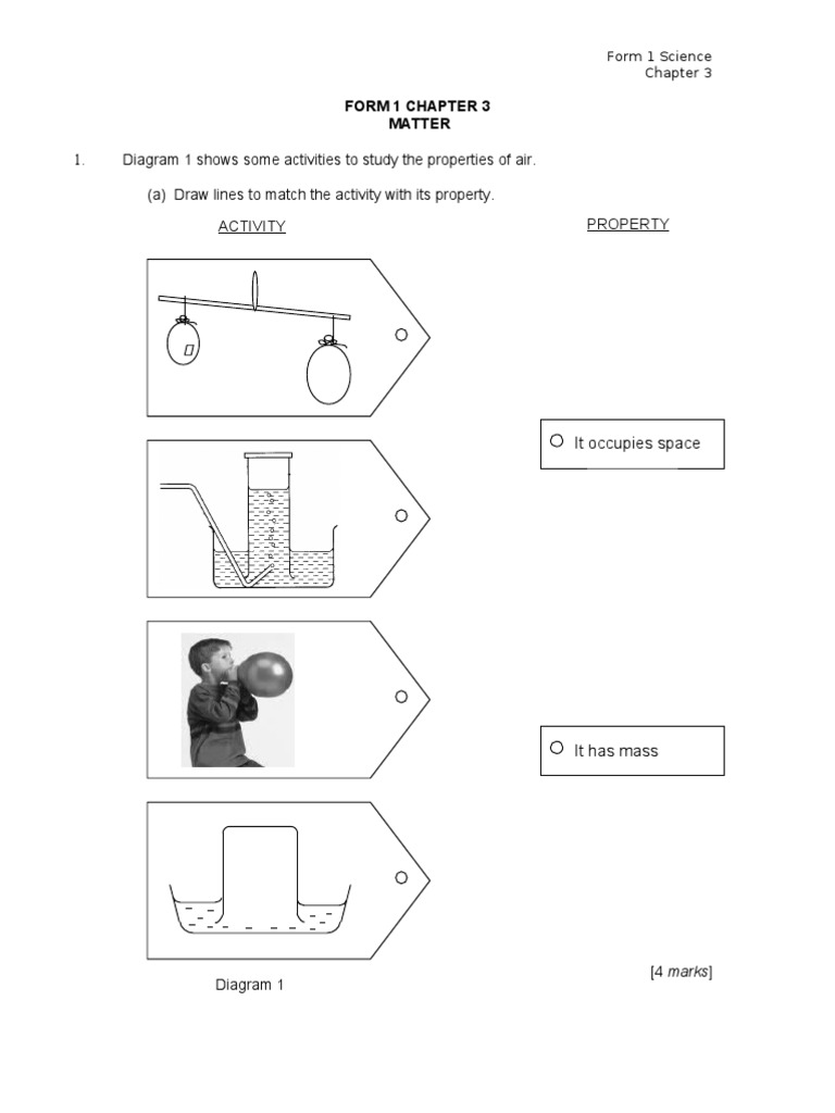 Soalan Science Tingkatan 1 (3)  Matter  Diagram