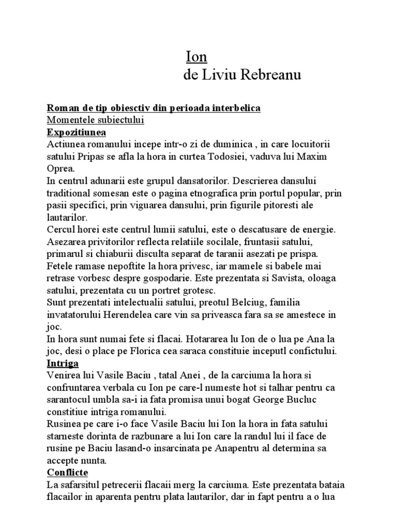 Ion Povestire Pe Momentele Subiectului