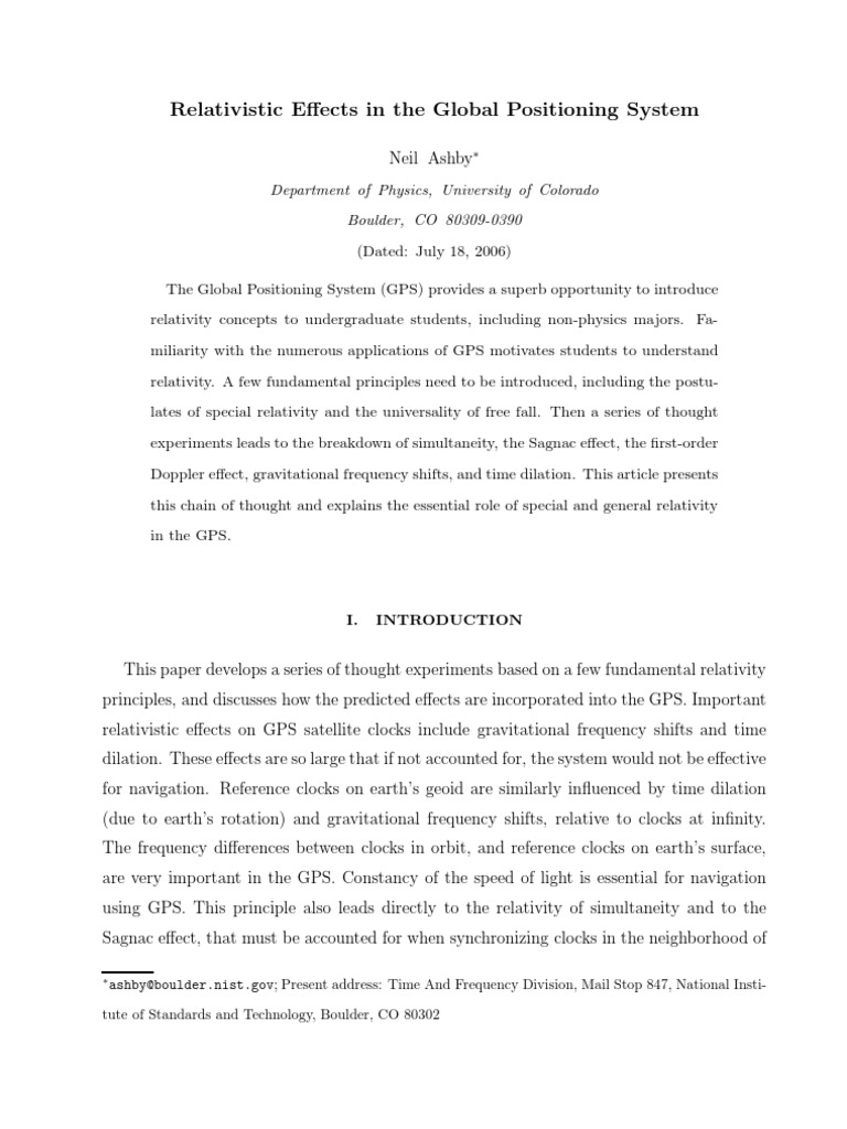 Relativistic Effects in The Global Positioning System | PDF | General ...