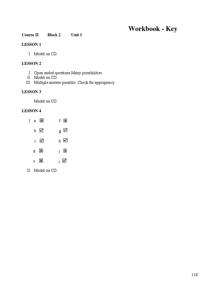 Workbook - Key: Course II Block 2 Unit 1 Lesson 1 | PDF | Philology ...