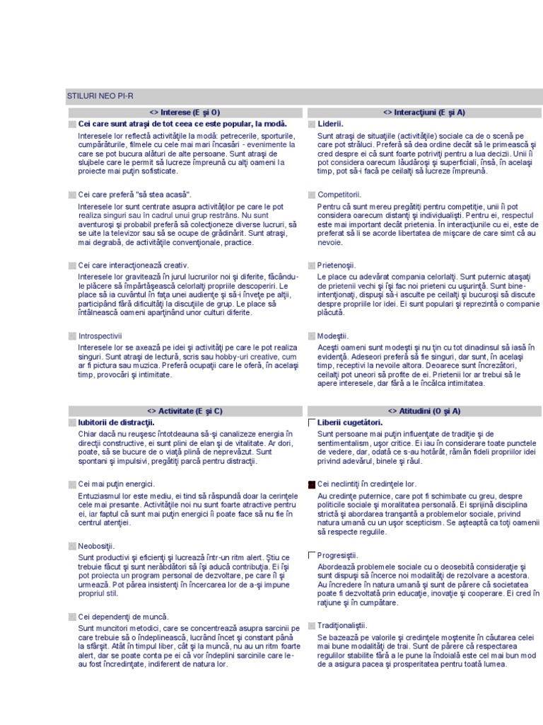 Interpretare NEO PI R | PDF