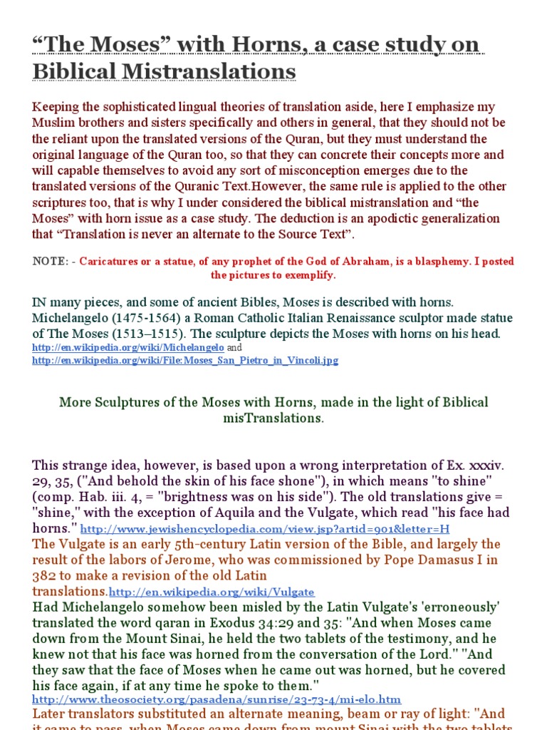 Moses With Horns Biblical Mistranslation PDF Moses Bible