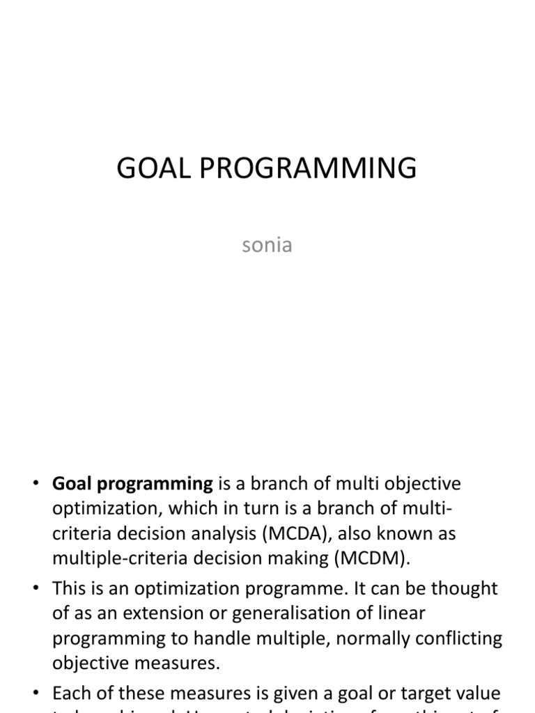Goal Programming Applied Mathematics Analysis