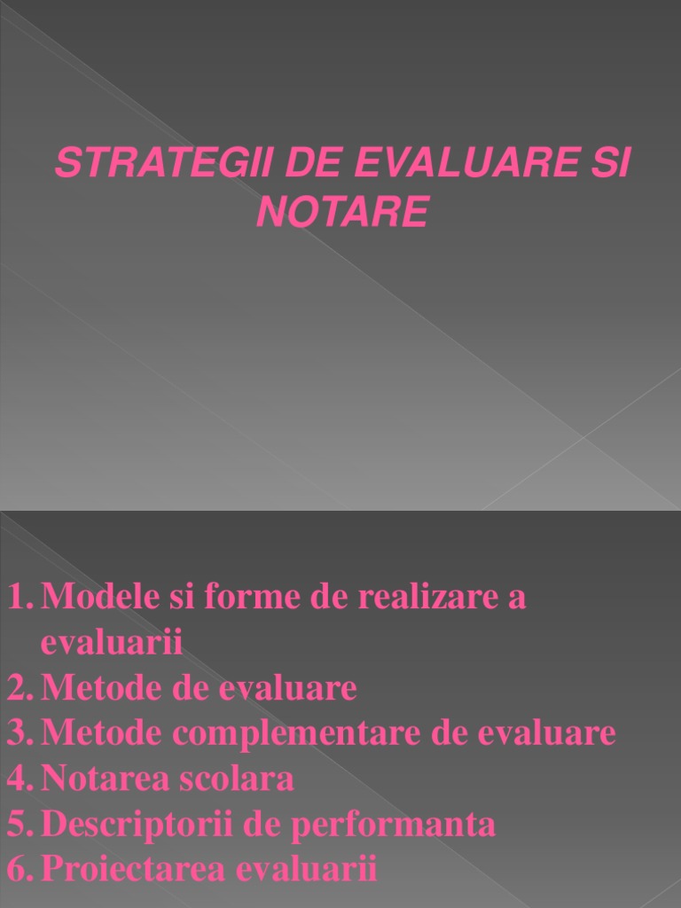 Prezentare Strategii De Evaluare Si Notare