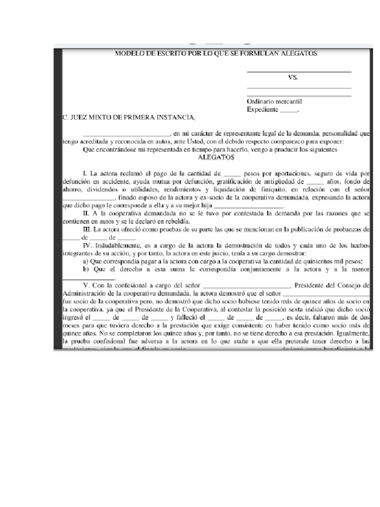 Modelo de alegato civil parte demandada