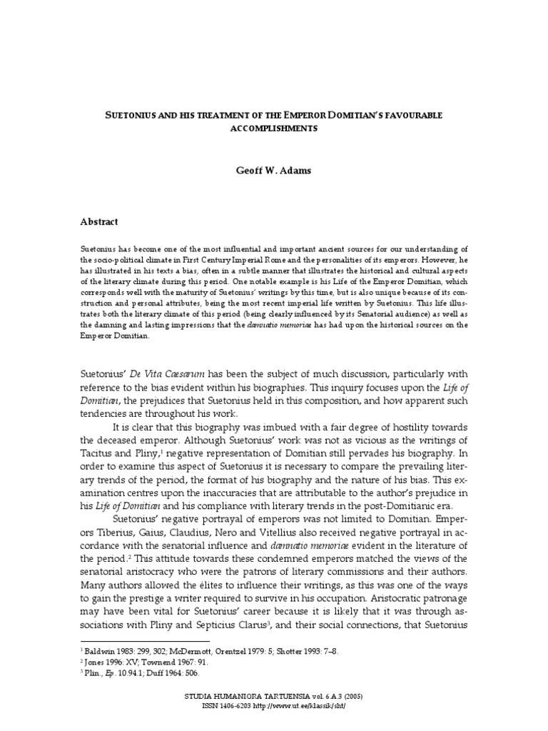 Uetonius and His Treatment of The Mperor Omitian S Favourable