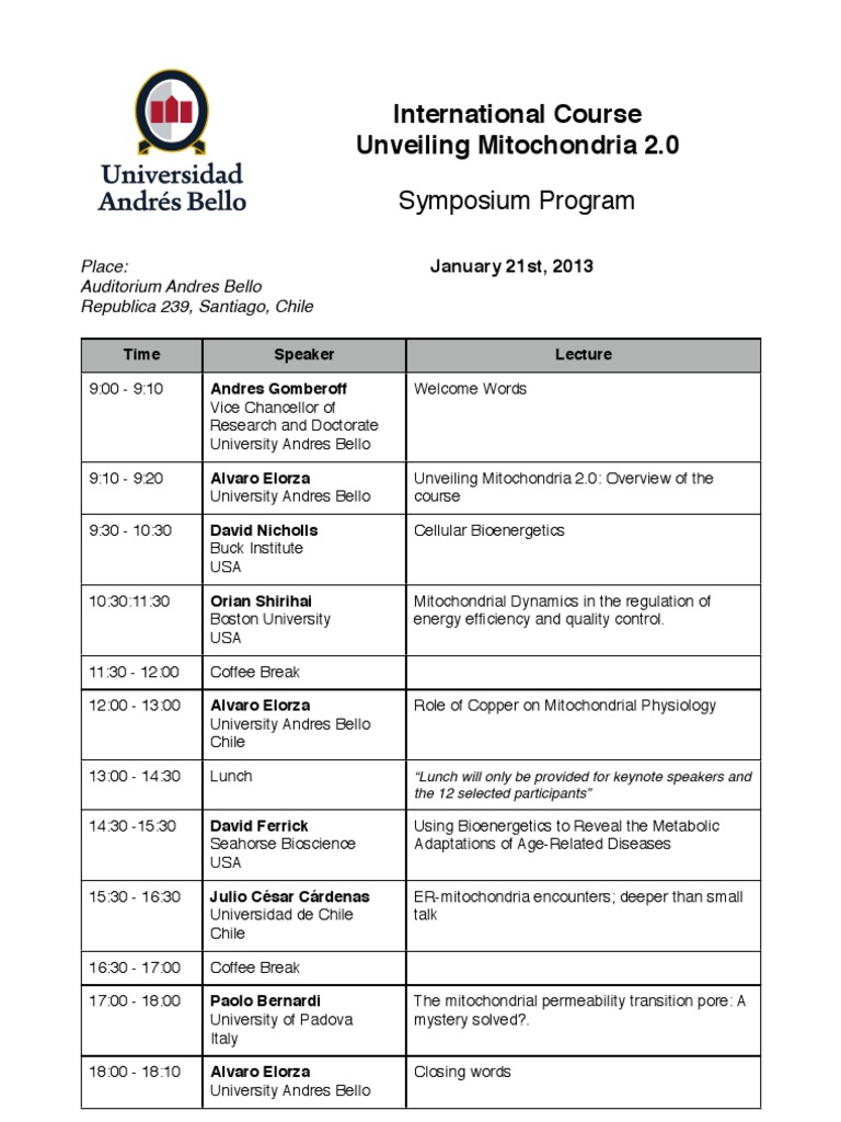 International Course Unveiling Mitochondria 2.0: Symposium Program ...
