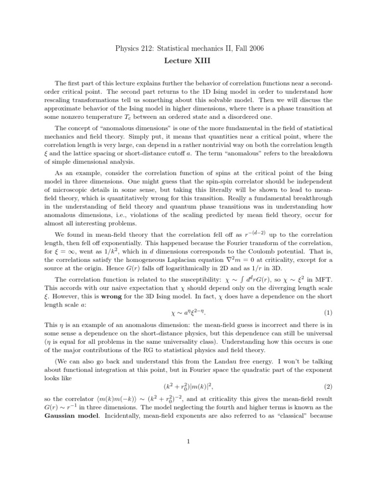 Statistical Mechanics Lecture Notes (2006), L13 | PDF | Eigenvalues And ...