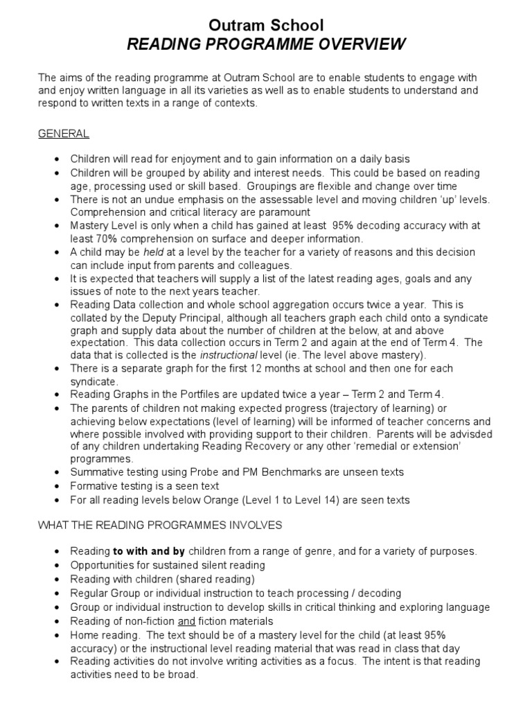 Reading Program Overview Pdf Reading Process Literacy