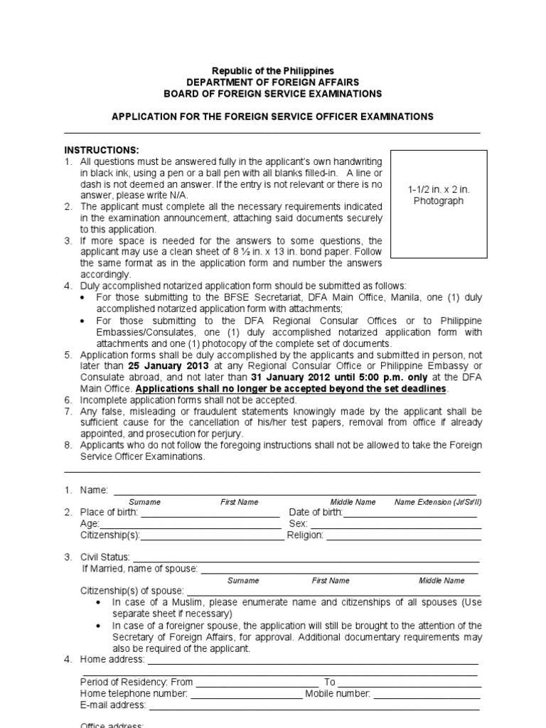 FSO Application Form 2013 | PDF | United States Foreign Service ...