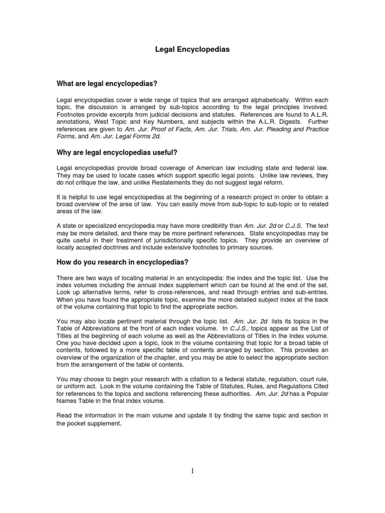 Guide Legal Encyclopedias Law Of The United States Encyclopedias