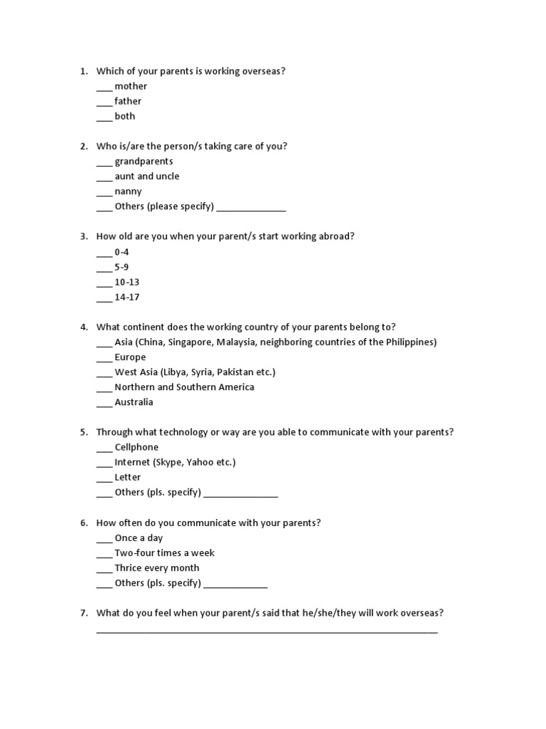 Sample questionnaire for students with ofw parents picture