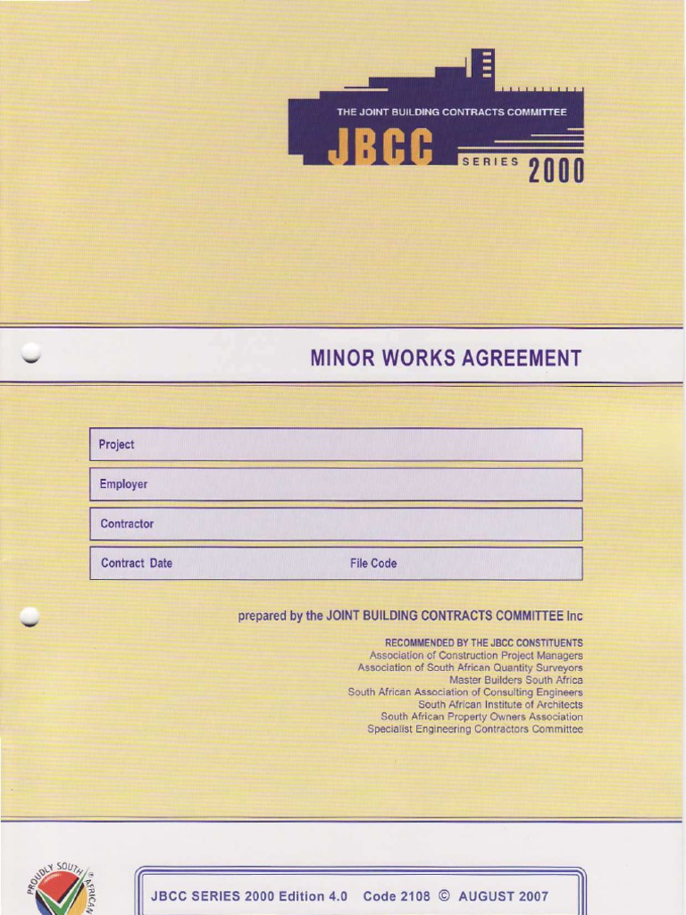 JBCC Minor Works Contract Doc Guarantee Insurance