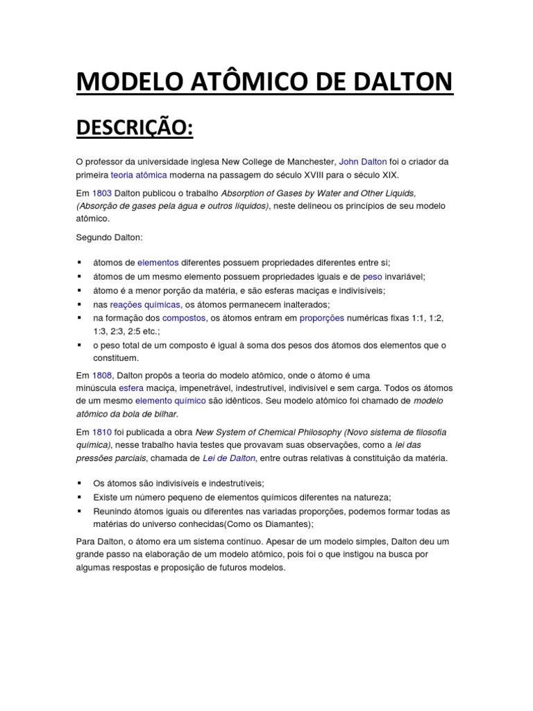 Modelo Atômico de Dalton | PDF | Átomos | Matéria