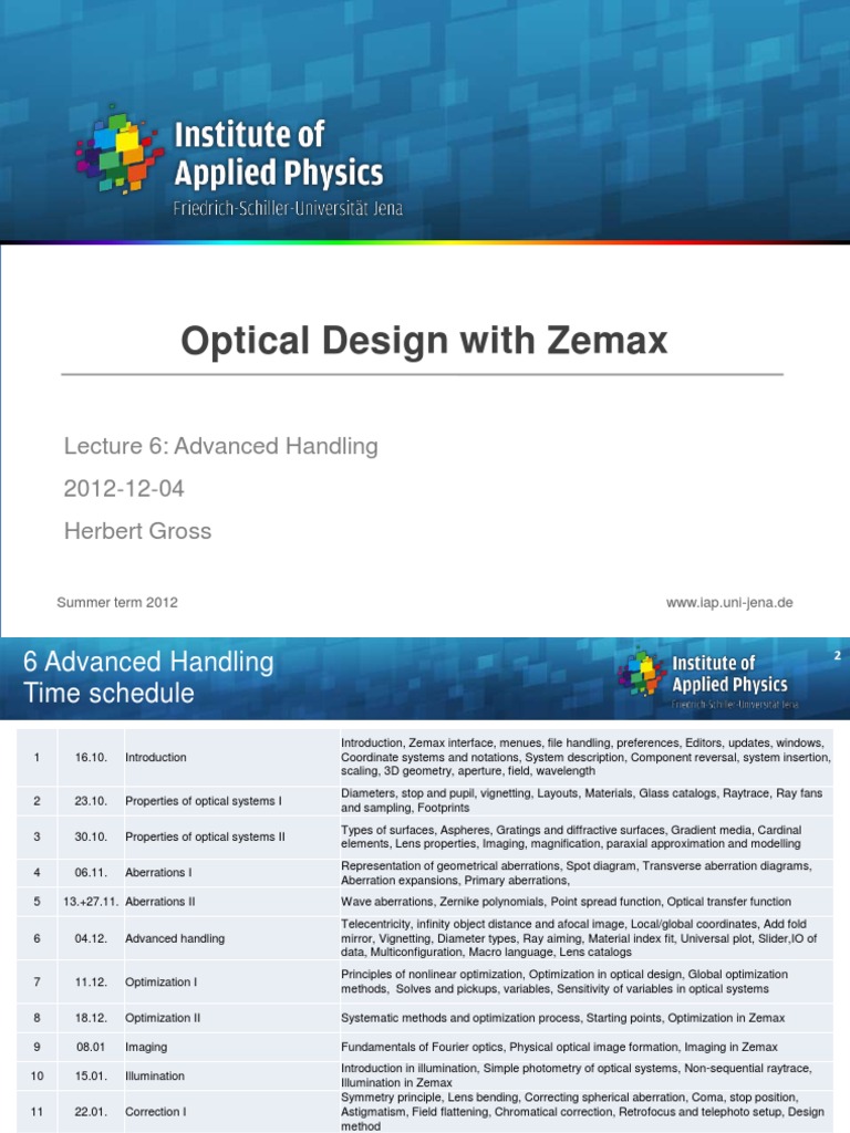 ODZ_Optical Design With Zemax 6 Advanced Handling Optics Lens (Optics)