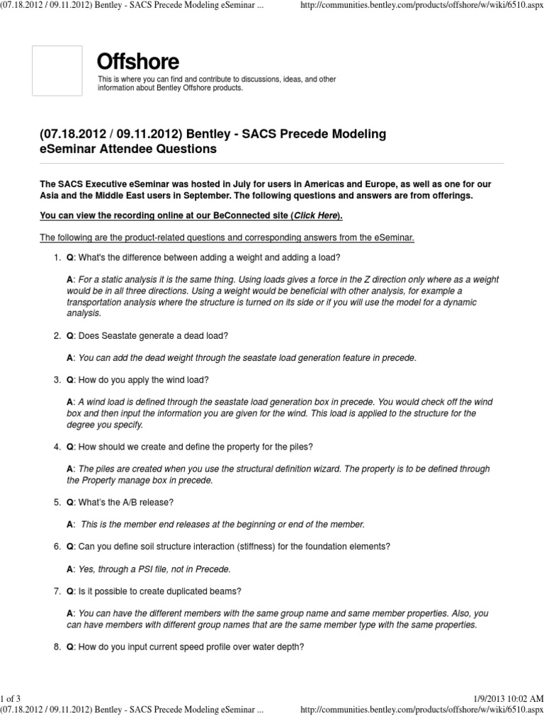 SACS Modelling Eseminar | PDF | Deep Foundation | Structural Load