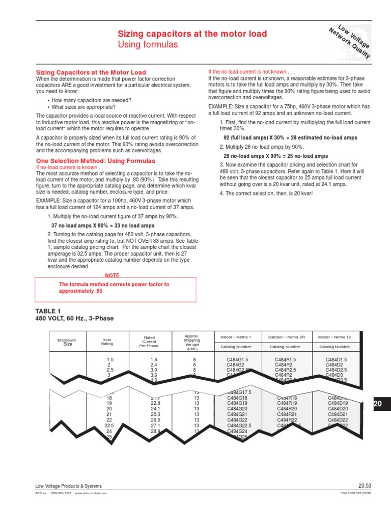 93131514 Sizing Capacitor at the Motor Load Capacitor Electrical