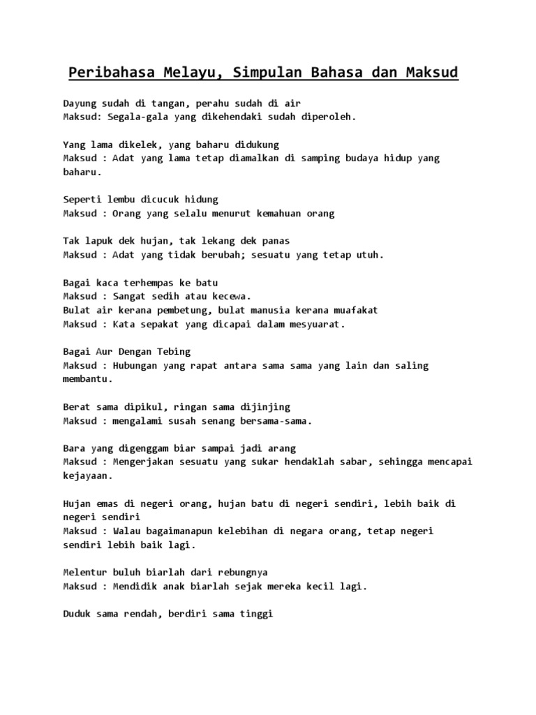 Peribahasa Melayu Simpulan Bahasa Dan Maksud