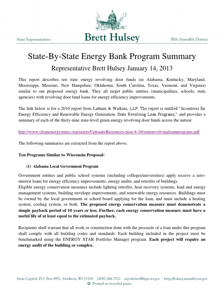 State Energy Bank Programs Overview | PDF | Efficient Energy Use ...