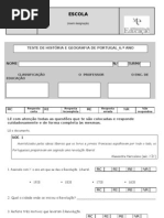 Historia e Geografia de Portugal Teste de Avaliacao 6ano