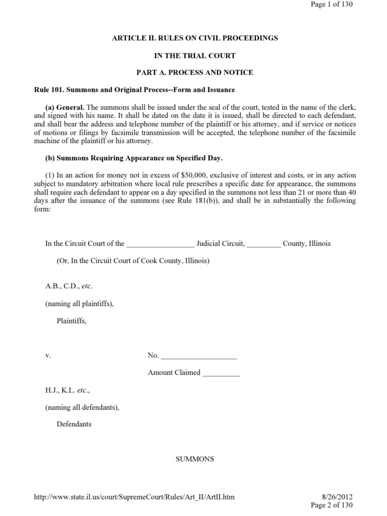 Illinois Civil Rules PDF Service Of Process Pleading