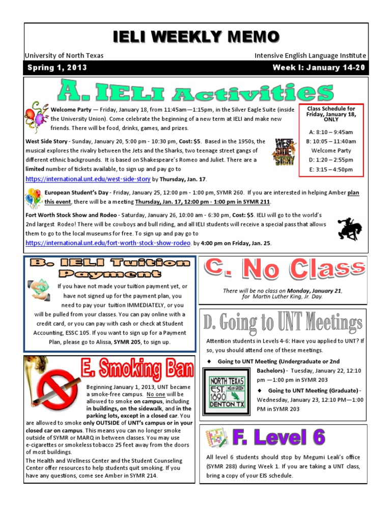 IELI Weekly Memo: Events & Updates | PDF | Wellness