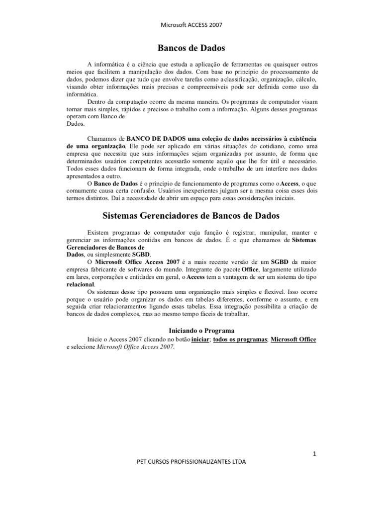 Apostila de ACCESS | PDF | Dados | Microsoft Access